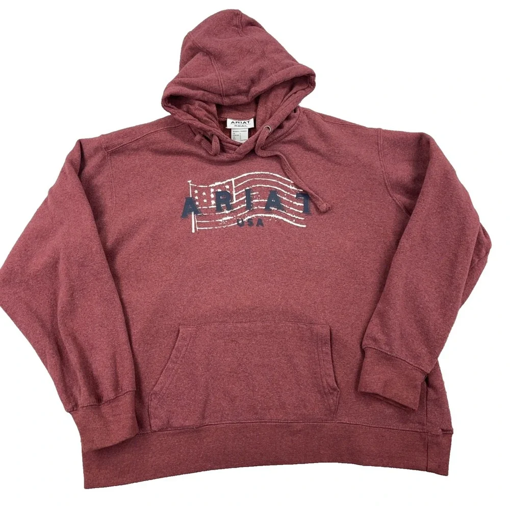 Ariat Hoodie Women Large Marron Sweatshirt  REAL USA American Flag Spell‎ Out